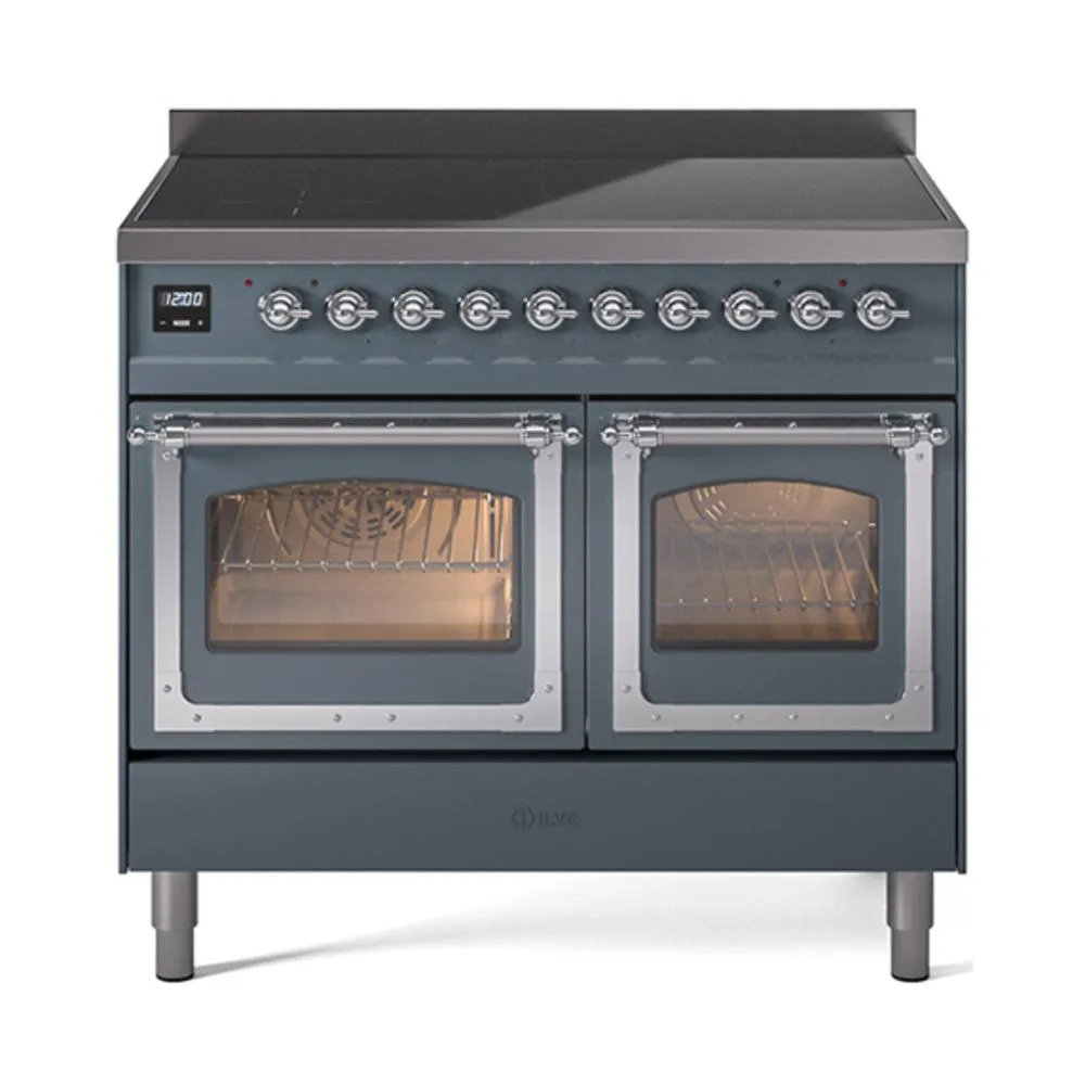 Ilve UNDI406NMPBGC Ilve Undi406Nmpbgc Nostalgie Ii Noblesse 40" Induction Range (Triple Glass Door, Blue Grey, Chrome)
