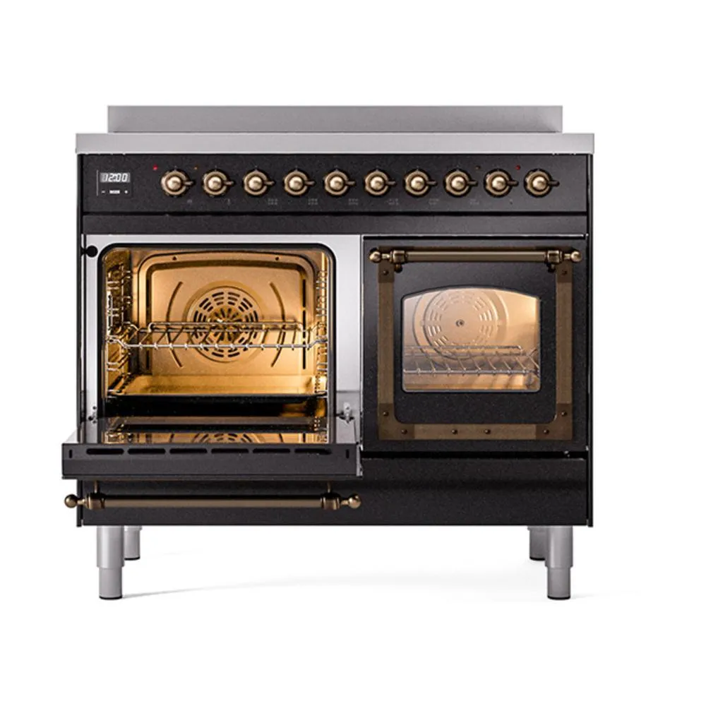 Ilve UNDI406NMPBKB Ilve Undi406Nmpbkb Nostalgie Ii Noblesse 40" Induction Range (Triple Glass Door, Glossy Black, Burnished)