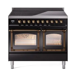 Ilve UNDI406NMPBKB Ilve Undi406Nmpbkb Nostalgie Ii Noblesse 40" Induction Range (Triple Glass Door, Glossy Black, Burnished)