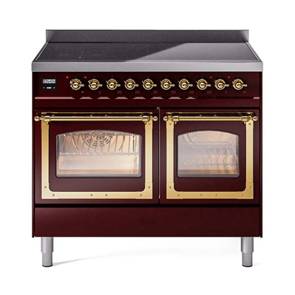 Ilve UNDI406NMPBUG Ilve Undi406Nmpbug Nostalgie Ii Noblesse 40" Induction Range (Triple Glass Door, Burgundy, Brass)