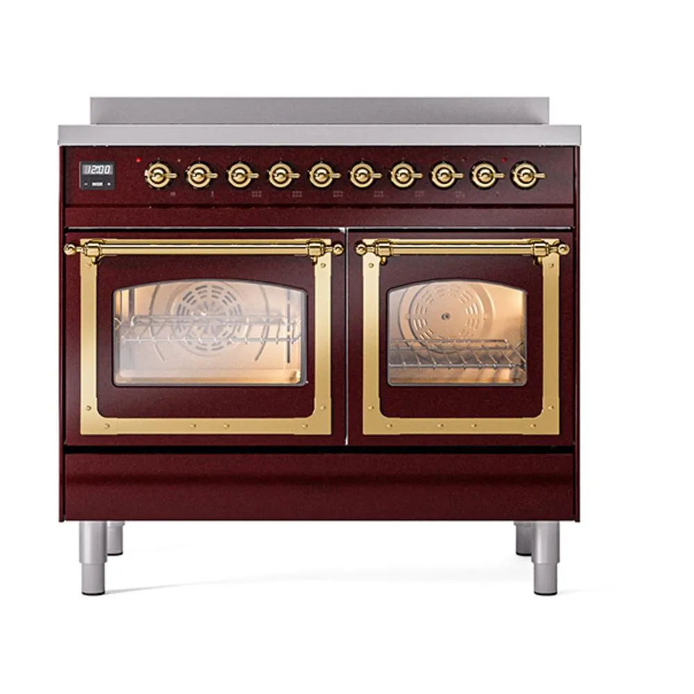 Ilve UNDI406NMPBUG Ilve Undi406Nmpbug Nostalgie Ii Noblesse 40" Induction Range (Triple Glass Door, Burgundy, Brass)