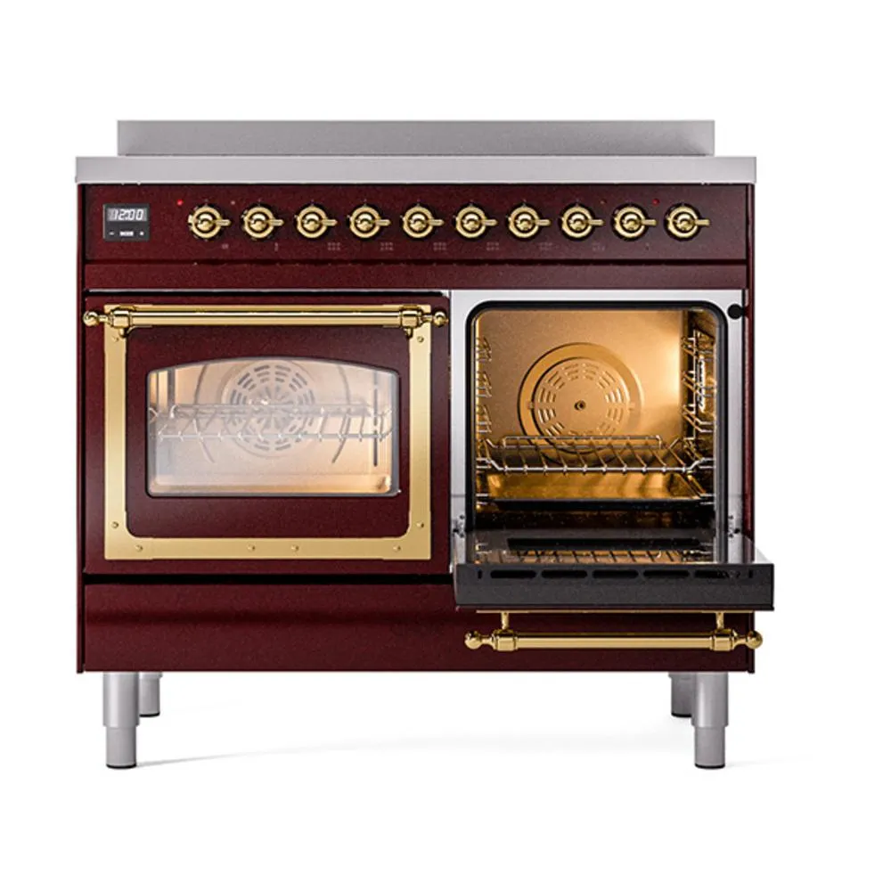 Ilve UNDI406NMPBUG Ilve Undi406Nmpbug Nostalgie Ii Noblesse 40" Induction Range (Triple Glass Door, Burgundy, Brass)