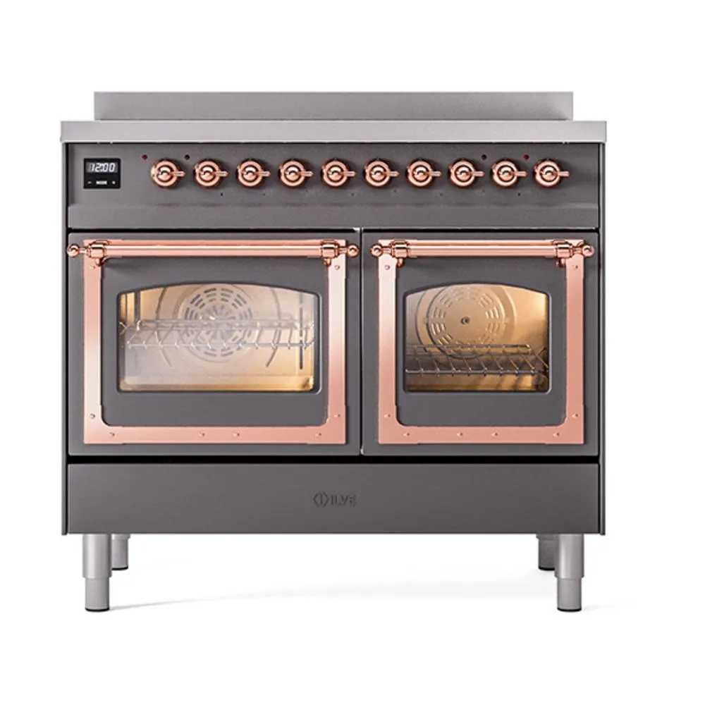 Ilve UNDI406NMPMGP Ilve Undi406Nmpmgp Nostalgie Ii Noblesse 40" Induction Range (Triple Glass Door, Graphite Matte, Copper)