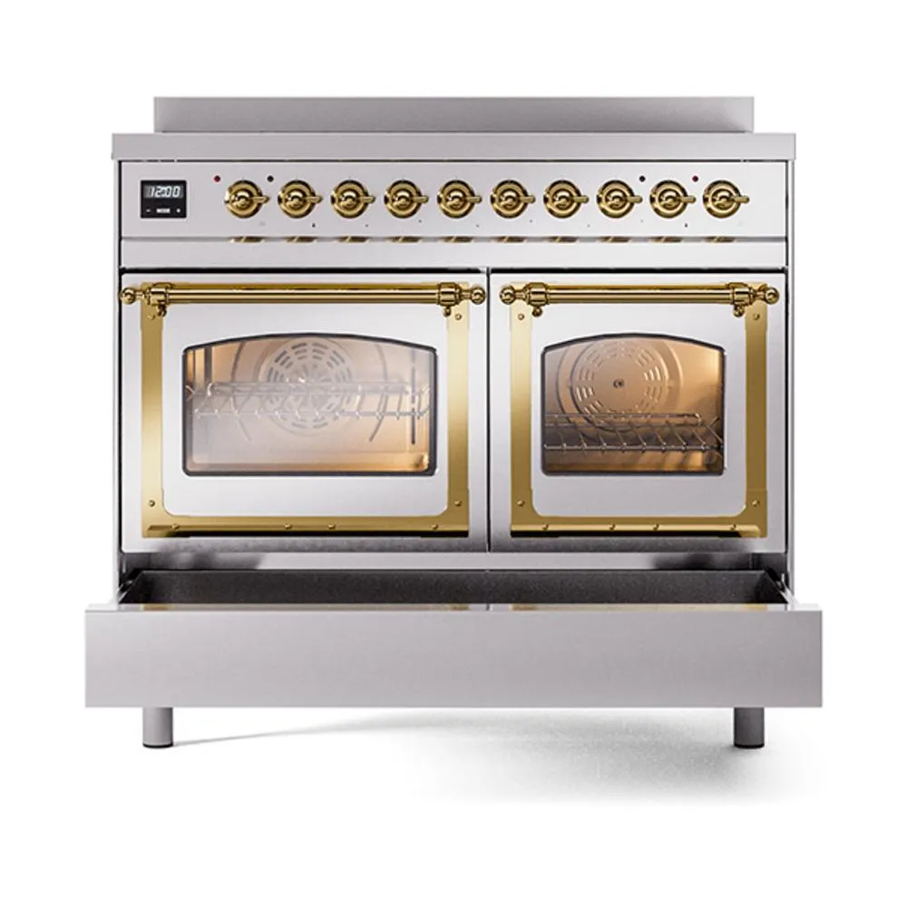 Ilve UNDI406NMPSSG Ilve Undi406Nmpssg Nostalgie Ii Noblesse 40" Induction Range (Triple Glass Door, Stainless Steel, Brass)