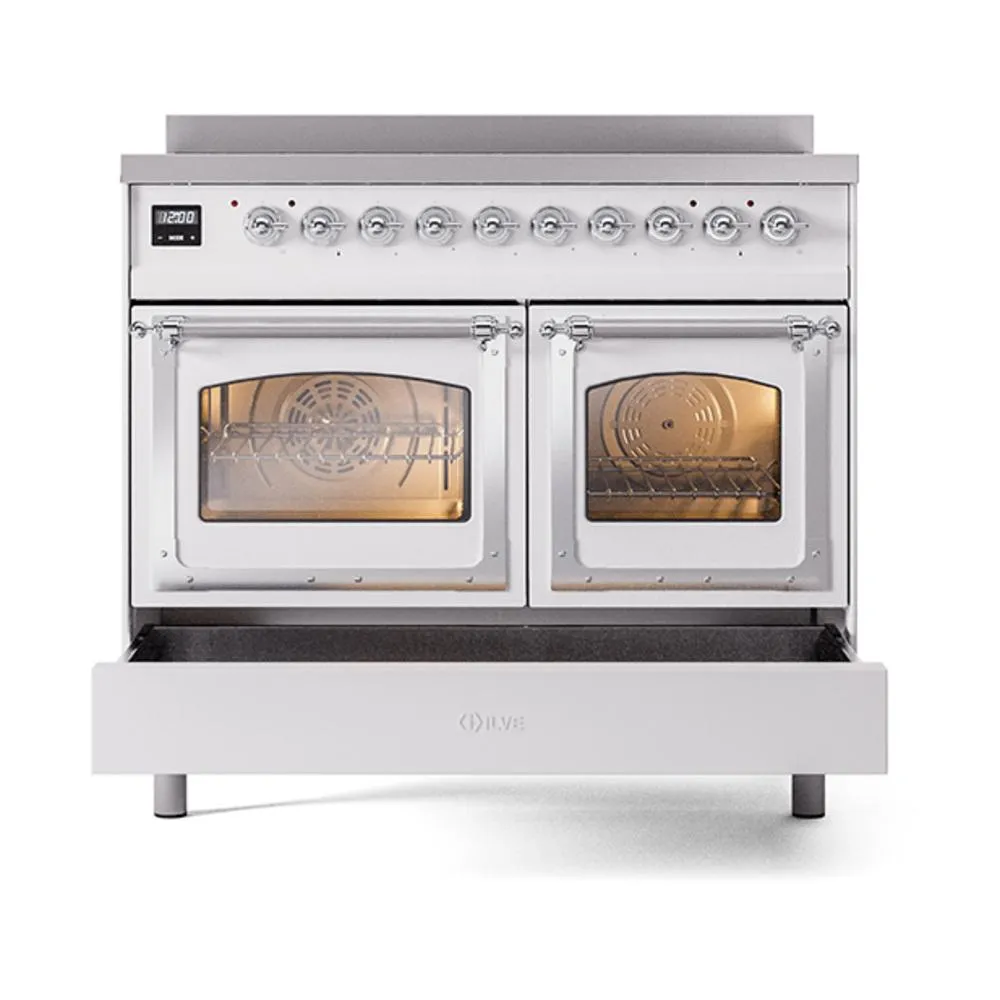 Ilve UNDI406NMPWHC Ilve Undi406Nmpwhc Nostalgie Ii Noblesse 40" Induction Range (Triple Glass Door, White, Chrome)