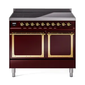 Ilve UNDI406QNMPBUG Ilve Undi406Qnmpbug Nostalgie Ii Noblesse 40" Induction Range (Solid Door, Burgundy, Brass)