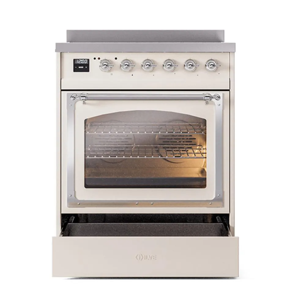 Ilve UNI304NMPAWC Ilve Uni304Nmpawc Nostalgie Ii Noblesse 30" Induction Range (Triple Glass Door, Antique White, Chrome)