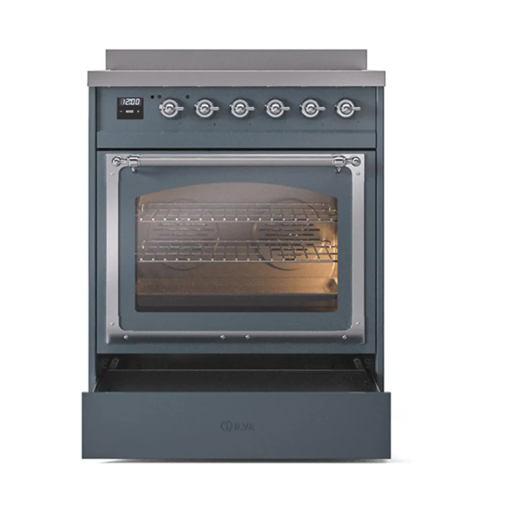 Ilve UNI304NMPBGC Ilve Uni304Nmpbgc Nostalgie Ii Noblesse 30" Induction Range (Triple Glass Door, Blue Grey, Chrome)