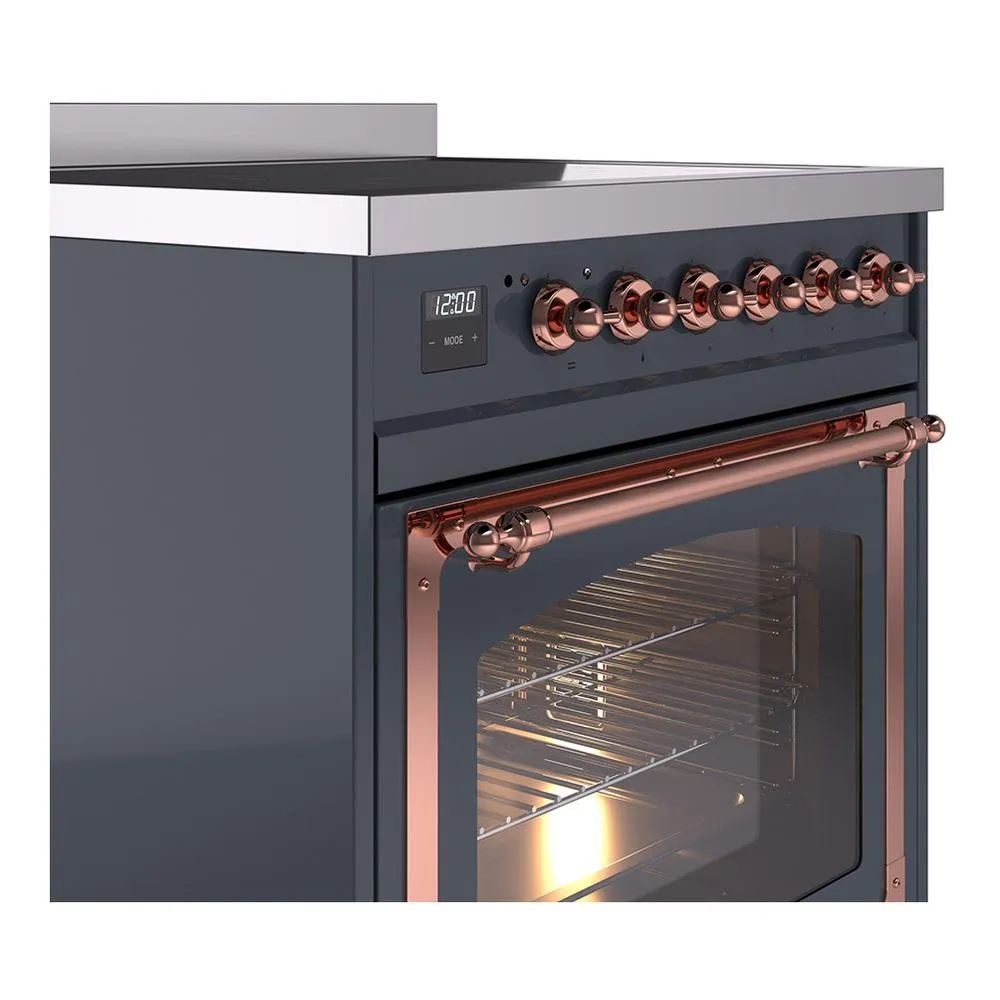 Ilve UNI304NMPBGP Ilve Uni304Nmpbgp Nostalgie Ii Noblesse 30" Induction Range (Triple Glass Door, Blue Grey, Copper)