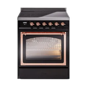 Ilve UNI304NMPBKP Ilve Uni304Nmpbkp Nostalgie Ii Noblesse 30" Induction Range (Triple Glass Door, Glossy Black, Copper)
