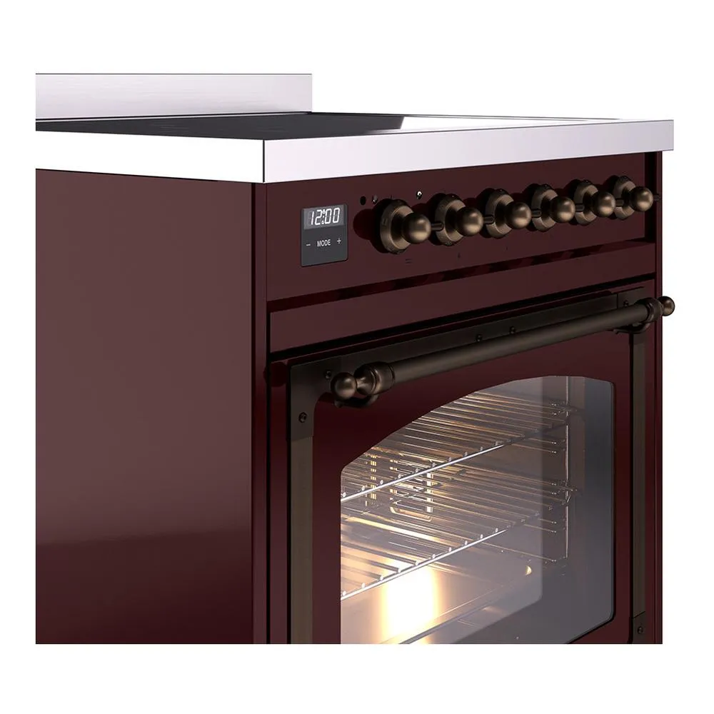 Ilve UNI304NMPBUB Ilve Uni304Nmpbub Nostalgie Ii Noblesse 30" Induction Range (Triple Glass Door, Burgundy, Burnished)