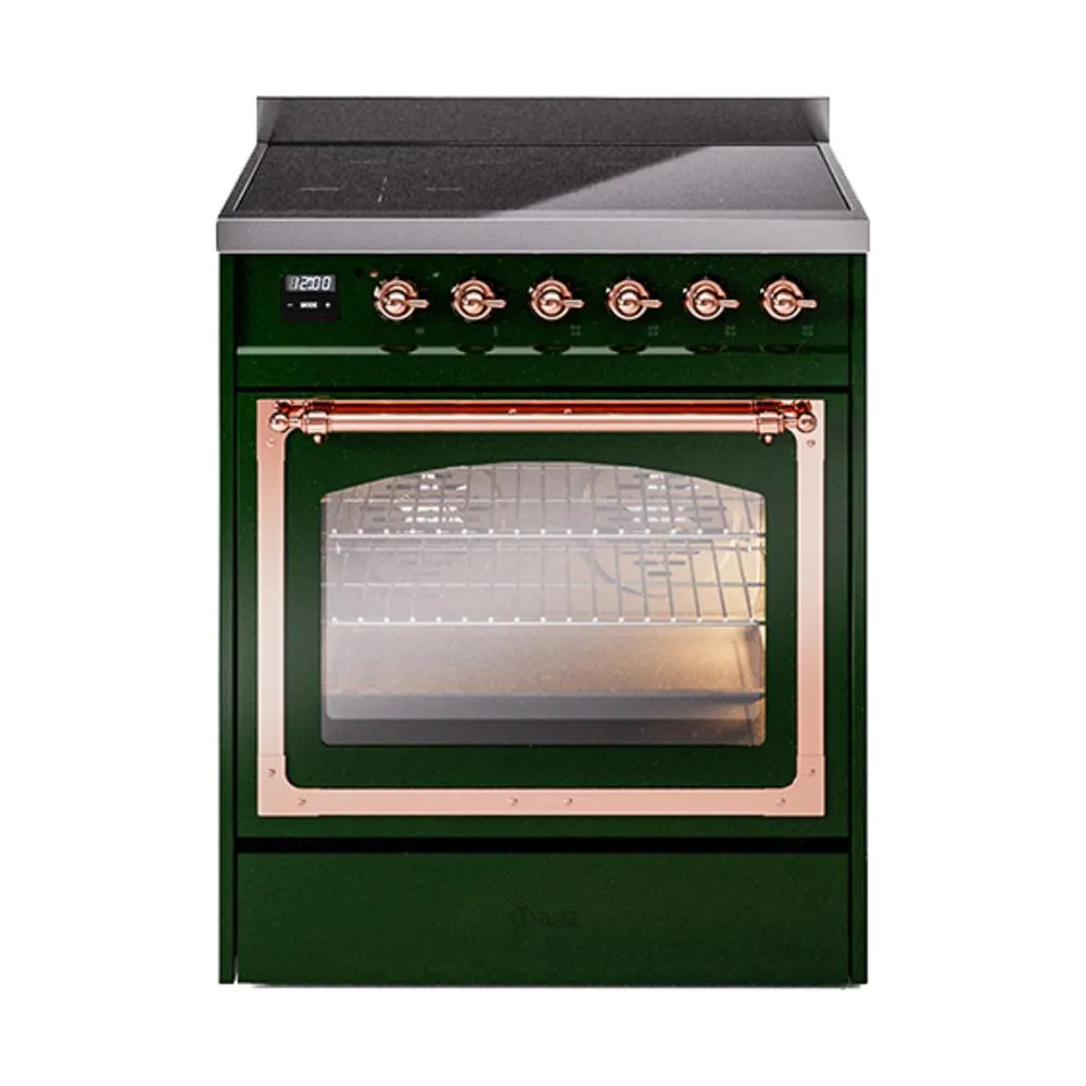 Ilve UNI304NMPEGP Ilve Uni304Nmpegp Nostalgie Ii Noblesse 30" Induction Range (Triple Glass Door, Emerald Green, Copper)
