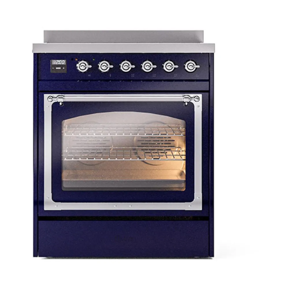 Ilve UNI304NMPMBC Ilve Uni304Nmpmbc Nostalgie Ii Noblesse 30" Induction Range (Triple Glass Door, Midnight Blue, Chrome)