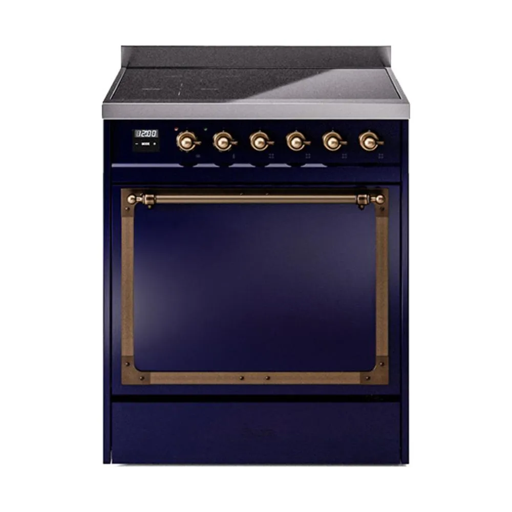 Ilve UNI304QNMPMBB Ilve Uni304Qnmpmbb Nostalgie Ii Noblesse 30" Induction Range (Solid Door, Midnight Blue, Burnished)