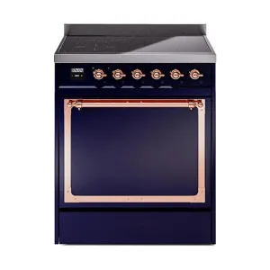 Ilve UNI304QNMPMBP Ilve Uni304Qnmpmbp Nostalgie Ii Noblesse 30" Induction Range (Solid Door, Midnight Blue, Copper)