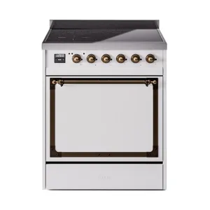 Ilve UNI304QNMPWHB Ilve Uni304Qnmpwhb Nostalgie Ii Noblesse 30" Induction Range (Solid Door, White, Burnished)