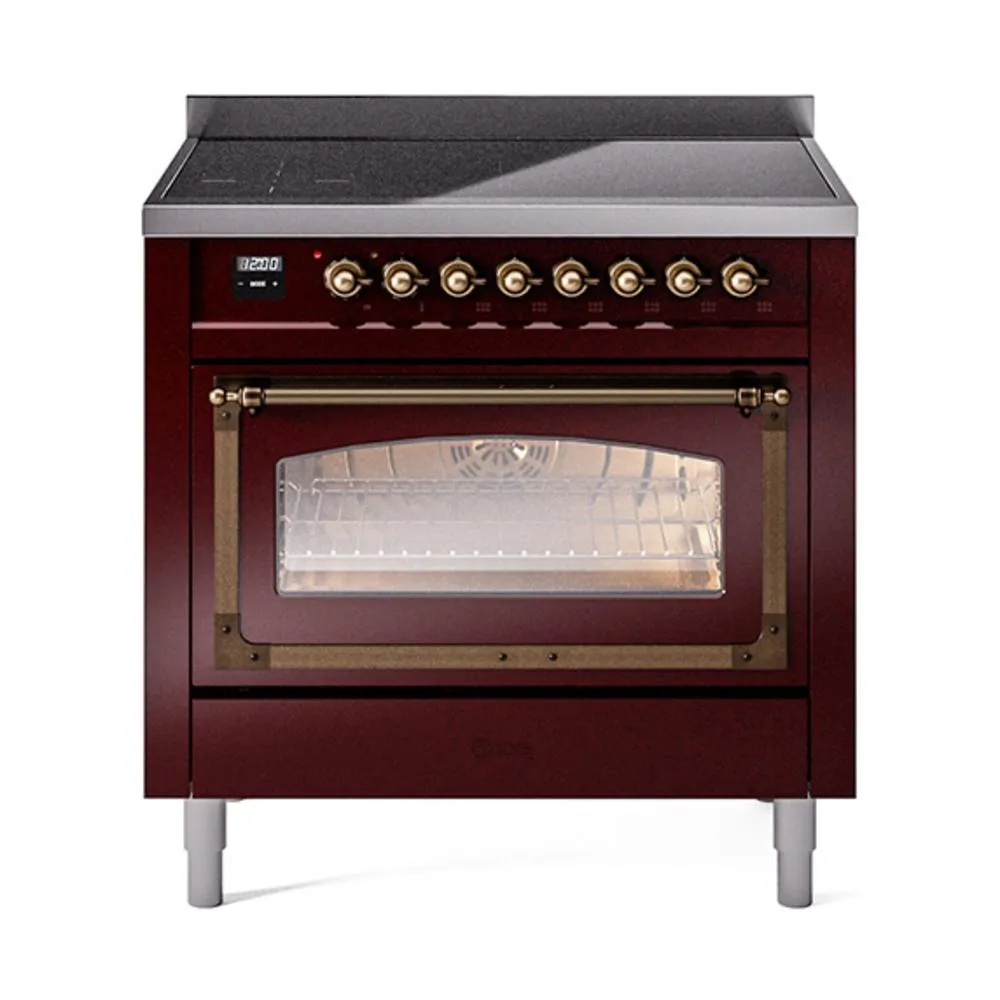 Ilve UNI366NMPBUB Ilve Uni366Nmpbub Nostalgie Ii Noblesse 36" Induction Range (Triple Glass Door, Burgundy, Burnished)