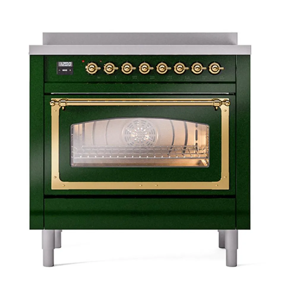 Ilve UNI366NMPEGG Ilve Uni366Nmpegg Nostalgie Ii Noblesse 36" Induction Range (Triple Glass Door, Emerald Green, Brass)