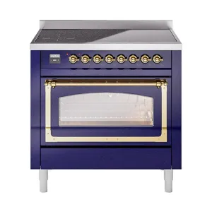 Ilve UNI366NMPMBG Ilve Uni366Nmpmbg Nostalgie Ii Noblesse 36" Induction Range (Triple Glass Door, Midnight Blue, Brass)