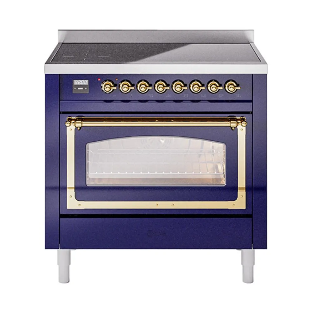 Ilve UNI366NMPMBG Ilve Uni366Nmpmbg Nostalgie Ii Noblesse 36" Induction Range (Triple Glass Door, Midnight Blue, Brass)