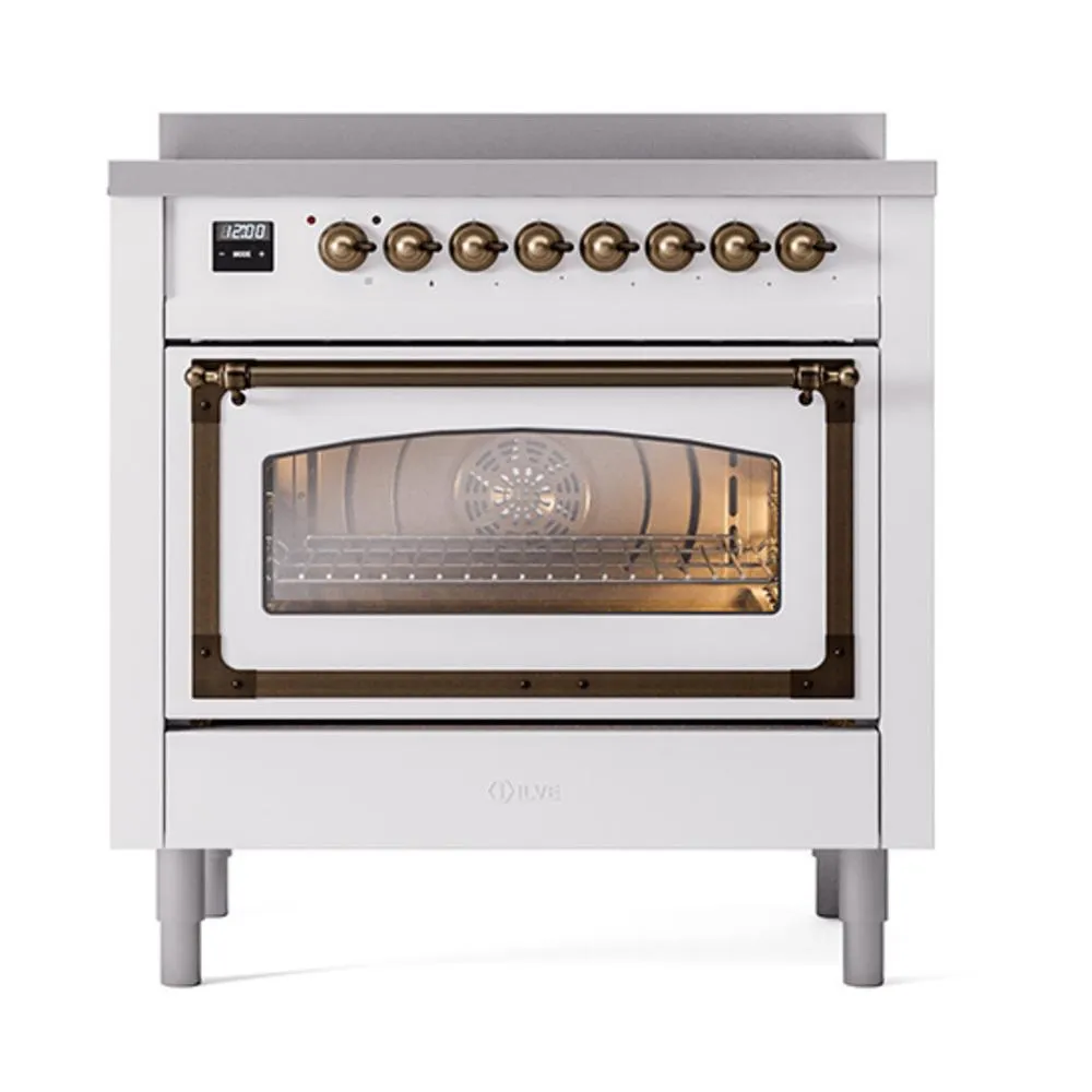 Ilve UNI366NMPWHB Ilve Uni366Nmpwhb Nostalgie Ii Noblesse 36" Induction Range (Triple Glass Door, White, Burnished)