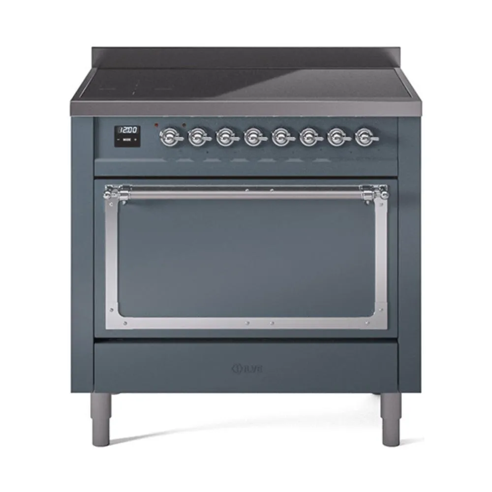 Ilve UNI366QNMPBGC Ilve Uni366Qnmpbgc Nostalgie Ii Noblesse 36" Induction Range (Solid Door, Blue Grey, Chrome)