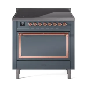 Ilve UNI366QNMPBGP Ilve Uni366Qnmpbgp Nostalgie Ii Noblesse 36" Induction Range (Solid Door, Blue Grey, Copper)