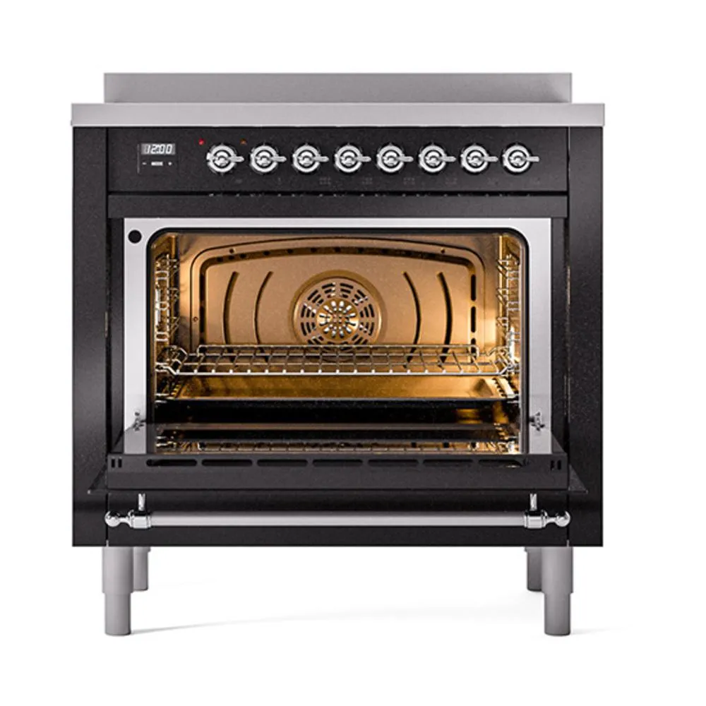 Ilve UNI366QNMPBKC Ilve Uni366Qnmpbkc Nostalgie Ii Noblesse 36" Induction Range (Solid Door, Glossy Black, Chrome)