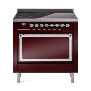 Ilve UNI366QNMPBUC Ilve Uni366Qnmpbuc Nostalgie Ii Noblesse 36" Induction Range (Solid Door, Burgundy, Chrome)