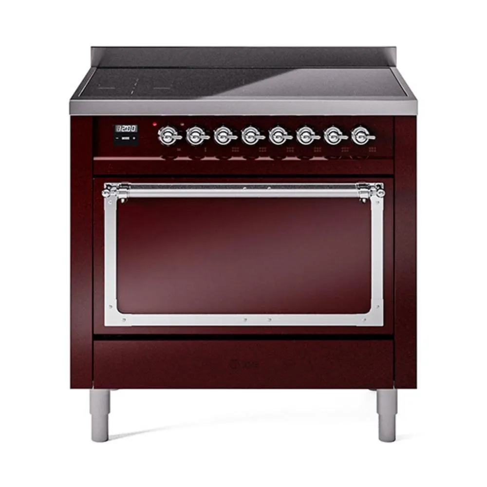 Ilve UNI366QNMPBUC Ilve Uni366Qnmpbuc Nostalgie Ii Noblesse 36" Induction Range (Solid Door, Burgundy, Chrome)