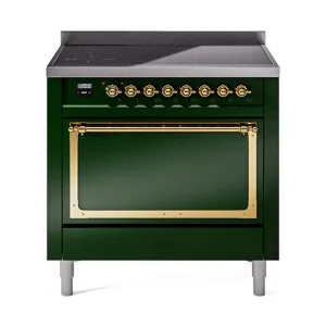 Ilve UNI366QNMPEGG Ilve Uni366Qnmpegg Nostalgie Ii Noblesse 36" Induction Range (Solid Door, Emerald Green, Brass)