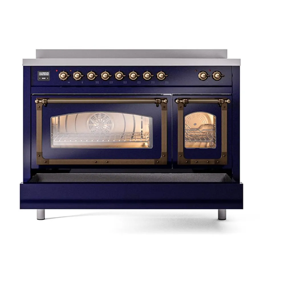 Ilve UNI486NMPMBB Ilve Uni486Nmpmbb Nostalgie Ii Noblesse 48" Induction Range (Triple Glass Door, Midnight Blue, Burnished)