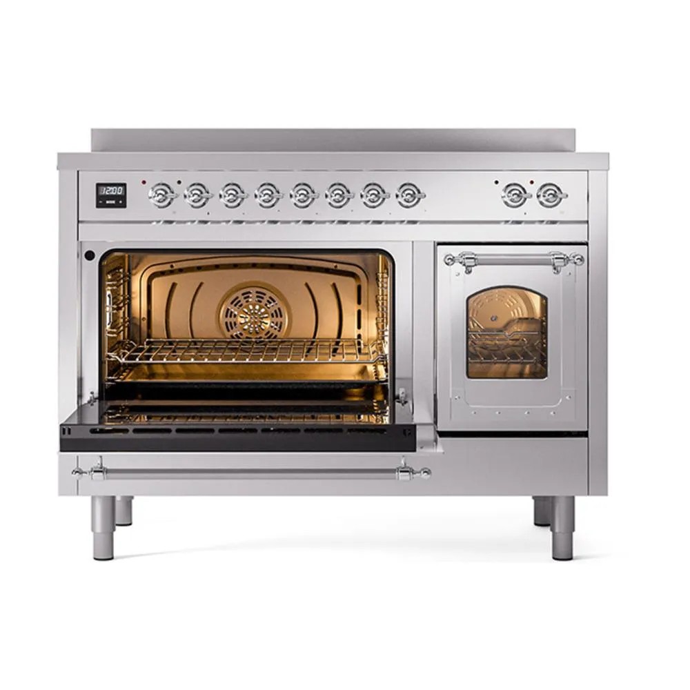 Ilve UNI486NMPSSC Ilve Uni486Nmpssc Nostalgie Ii Noblesse 48" Induction Range (Triple Glass Door, Stainless Steel, Chrome)