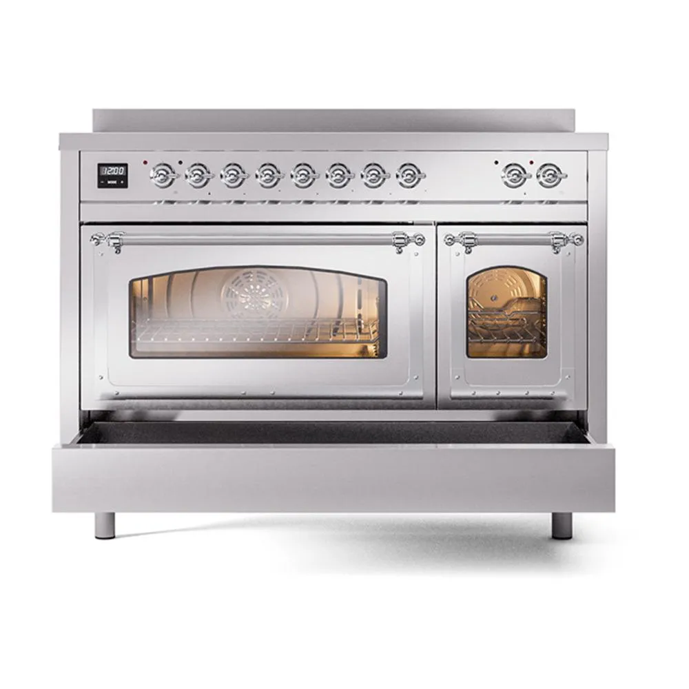 Ilve UNI486NMPSSC Ilve Uni486Nmpssc Nostalgie Ii Noblesse 48" Induction Range (Triple Glass Door, Stainless Steel, Chrome)