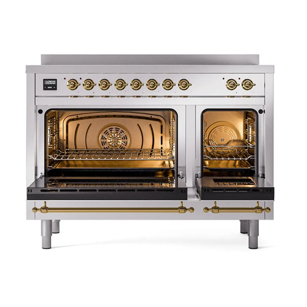 Ilve UNI486NMPSSG Ilve Uni486Nmpssg Nostalgie Ii Noblesse 48" Induction Range (Triple Glass Door, Stainless Steel, Brass)