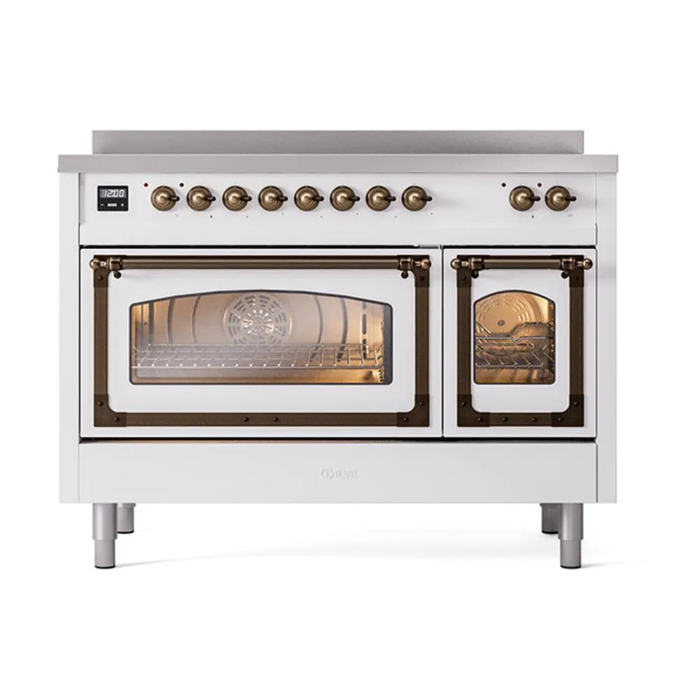 Ilve UNI486NMPWHB Ilve Uni486Nmpwhb Nostalgie Ii Noblesse 48" Induction Range (Triple Glass Door, White, Burnished)