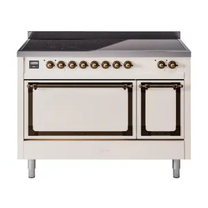 Ilve UNI486QNMPAWB Ilve Uni486Qnmpawb Nostalgie Ii Noblesse 48" Induction Range (Solid Door, Antique White, Burnished)