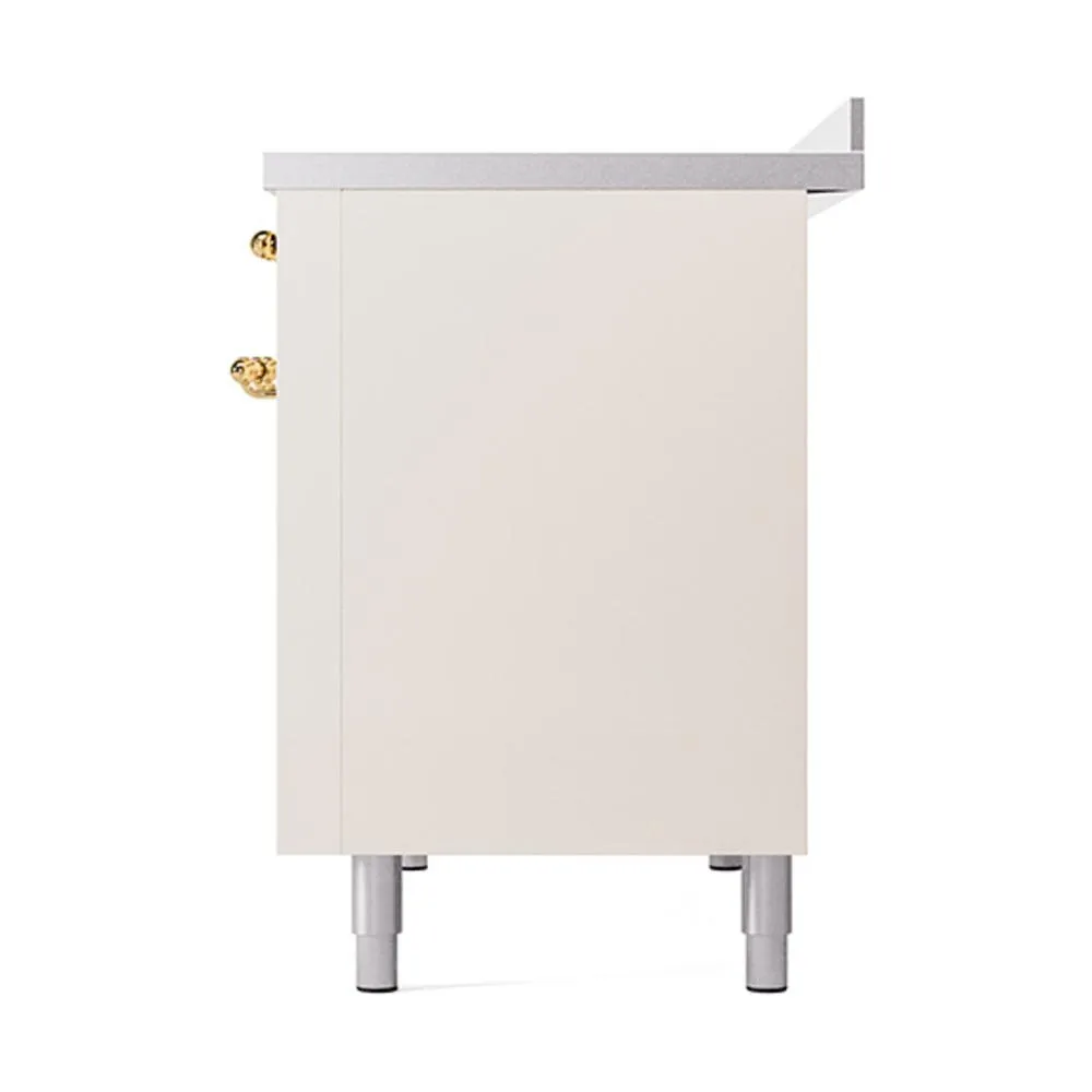 Ilve UNI486QNMPAWG Ilve Uni486Qnmpawg Nostalgie Ii Noblesse 48" Induction Range (Solid Door, Antique White, Brass)