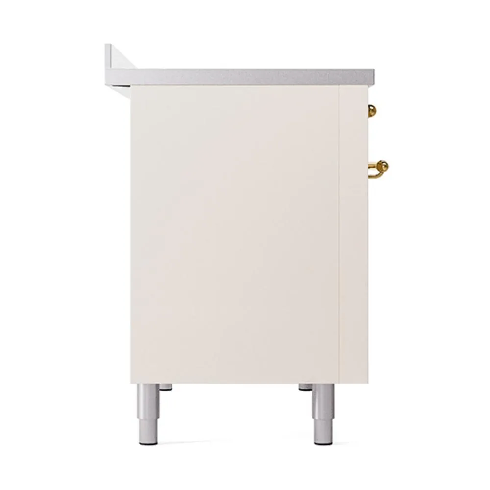 Ilve UNI486QNMPAWG Ilve Uni486Qnmpawg Nostalgie Ii Noblesse 48" Induction Range (Solid Door, Antique White, Brass)