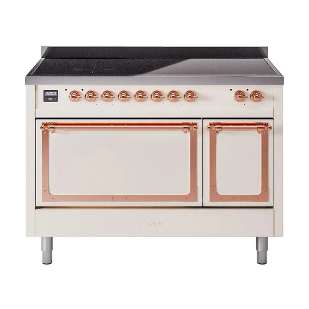 Ilve UNI486QNMPAWP Ilve Uni486Qnmpawp Nostalgie Ii Noblesse 48" Induction Range (Solid Door, Antique White, Copper)