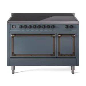 Ilve UNI486QNMPBGB Ilve Uni486Qnmpbgb Nostalgie Ii Noblesse 48" Induction Range (Solid Door, Blue Grey, Burnished)