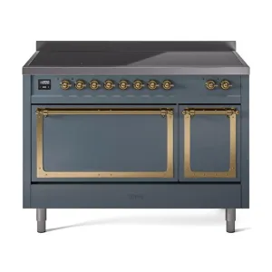 Ilve UNI486QNMPBGG Ilve Uni486Qnmpbgg Nostalgie Ii Noblesse 48" Induction Range (Solid Door, Blue Grey, Brass)