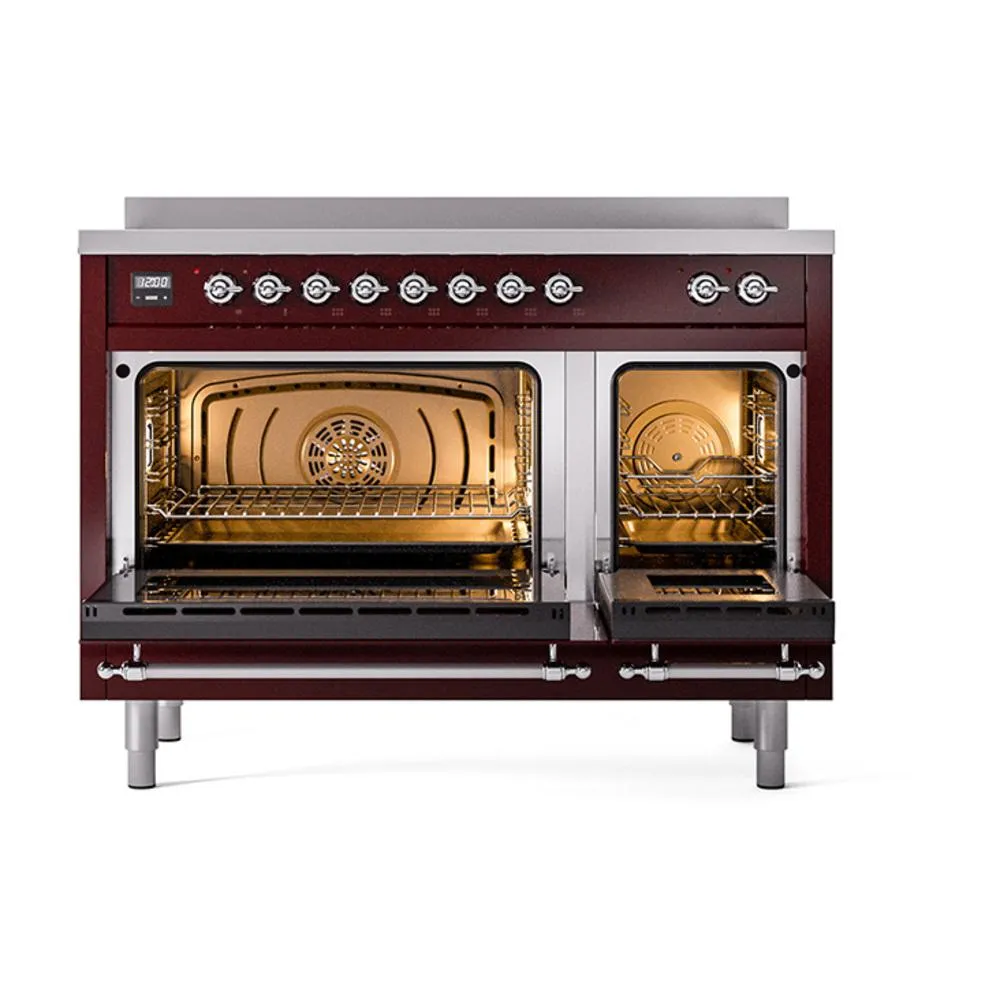 Ilve UNI486QNMPBUC Ilve Uni486Qnmpbuc Nostalgie Ii Noblesse 48" Induction Range (Solid Door, Burgundy, Chrome)