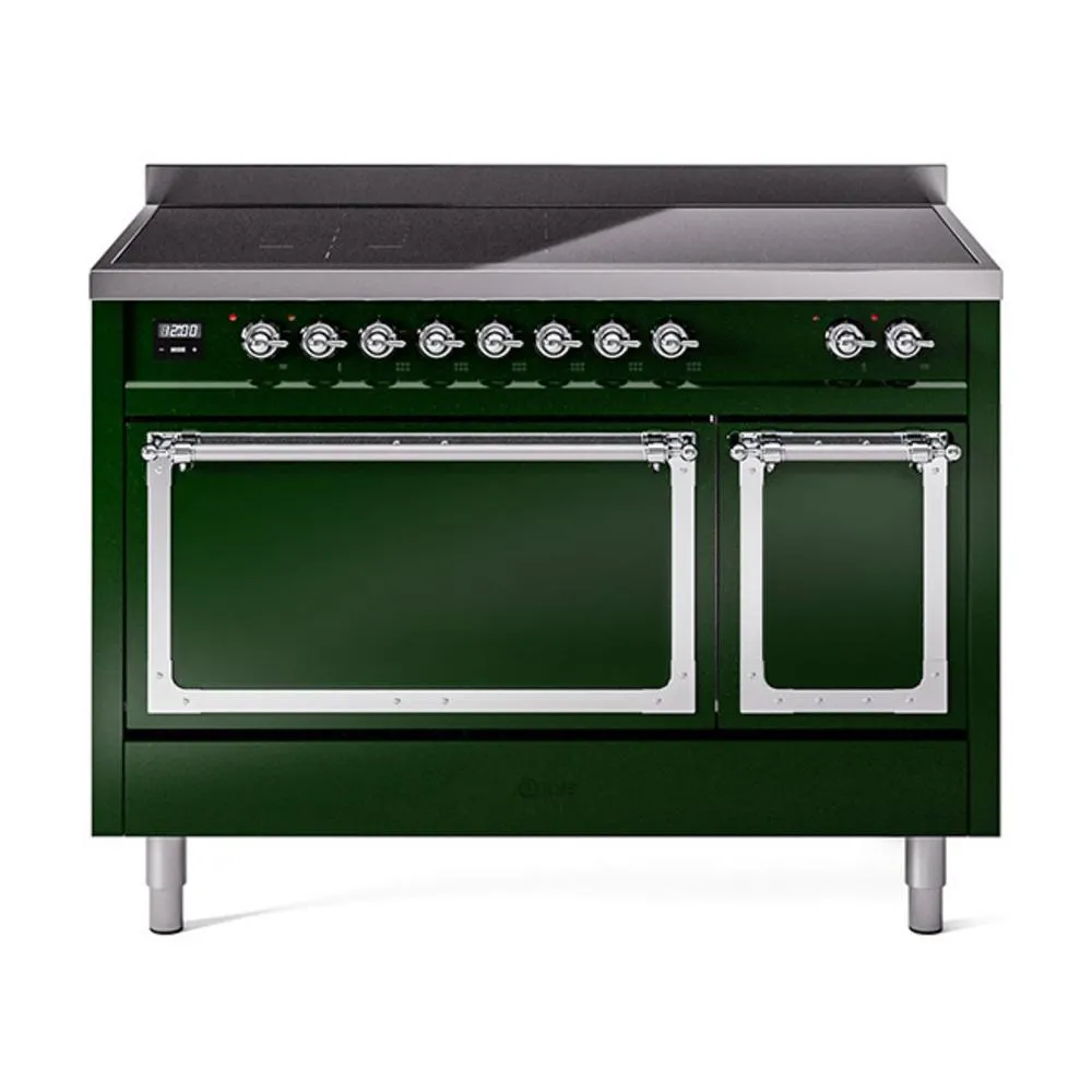Ilve UNI486QNMPEGC Ilve Uni486Qnmpegc Nostalgie Ii Noblesse 48" Induction Range (Solid Door, Emerald Green, Chrome)