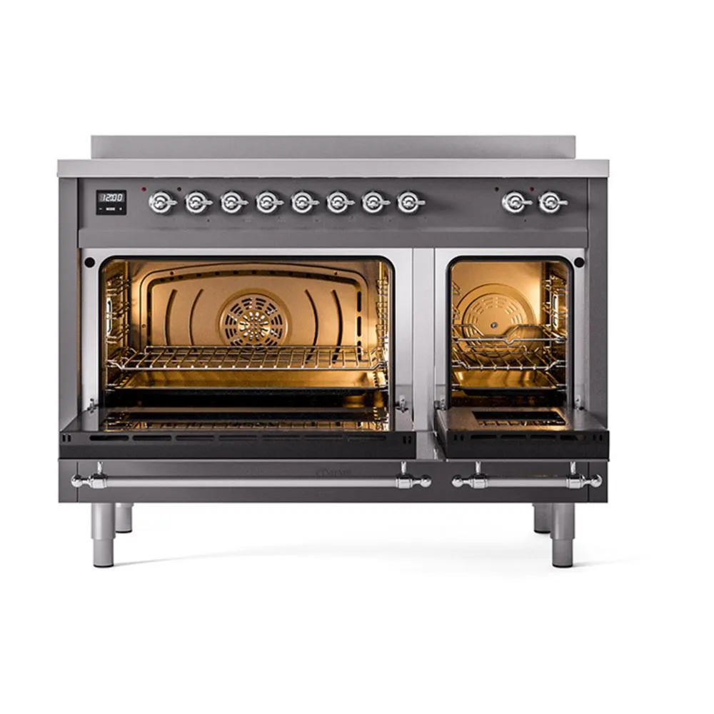Ilve UNI486QNMPMGC Ilve Uni486Qnmpmgc Nostalgie Ii Noblesse 48" Induction Range (Solid Door, Graphite Matte, Chrome)