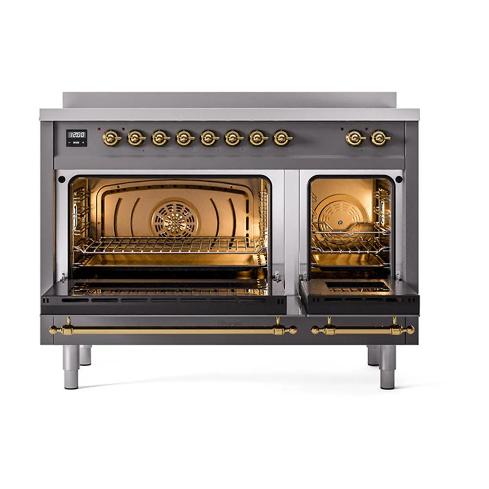 Ilve UNI486QNMPMGG Ilve Uni486Qnmpmgg Nostalgie Ii Noblesse 48" Induction Range (Solid Door, Graphite Matte, Brass)