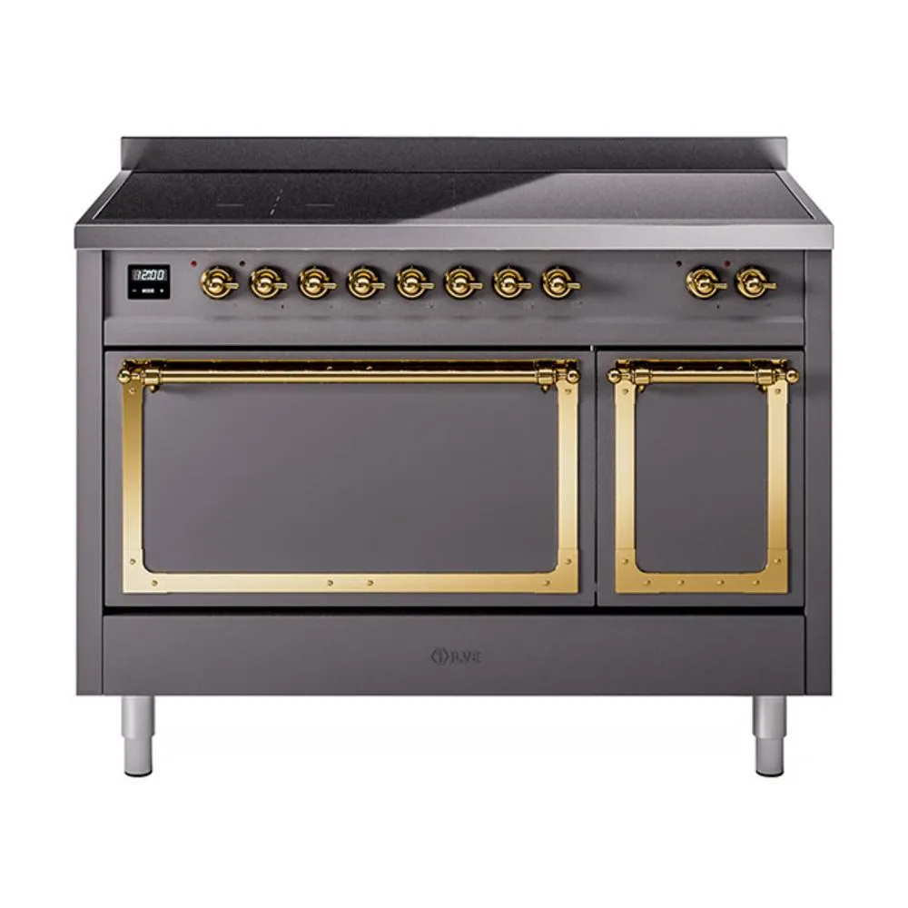 Ilve UNI486QNMPMGG Ilve Uni486Qnmpmgg Nostalgie Ii Noblesse 48" Induction Range (Solid Door, Graphite Matte, Brass)