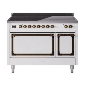 Ilve UNI486QNMPWHB Ilve Uni486Qnmpwhb Nostalgie Ii Noblesse 48" Induction Range (Solid Door, White, Burnished)