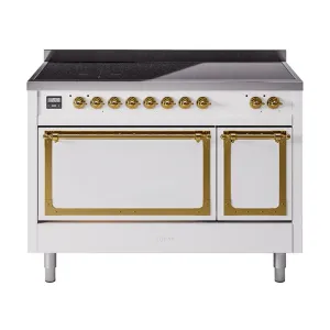 Ilve UNI486QNMPWHG Ilve Uni486Qnmpwhg Nostalgie Ii Noblesse 48" Induction Range (Solid Door, White, Brass)