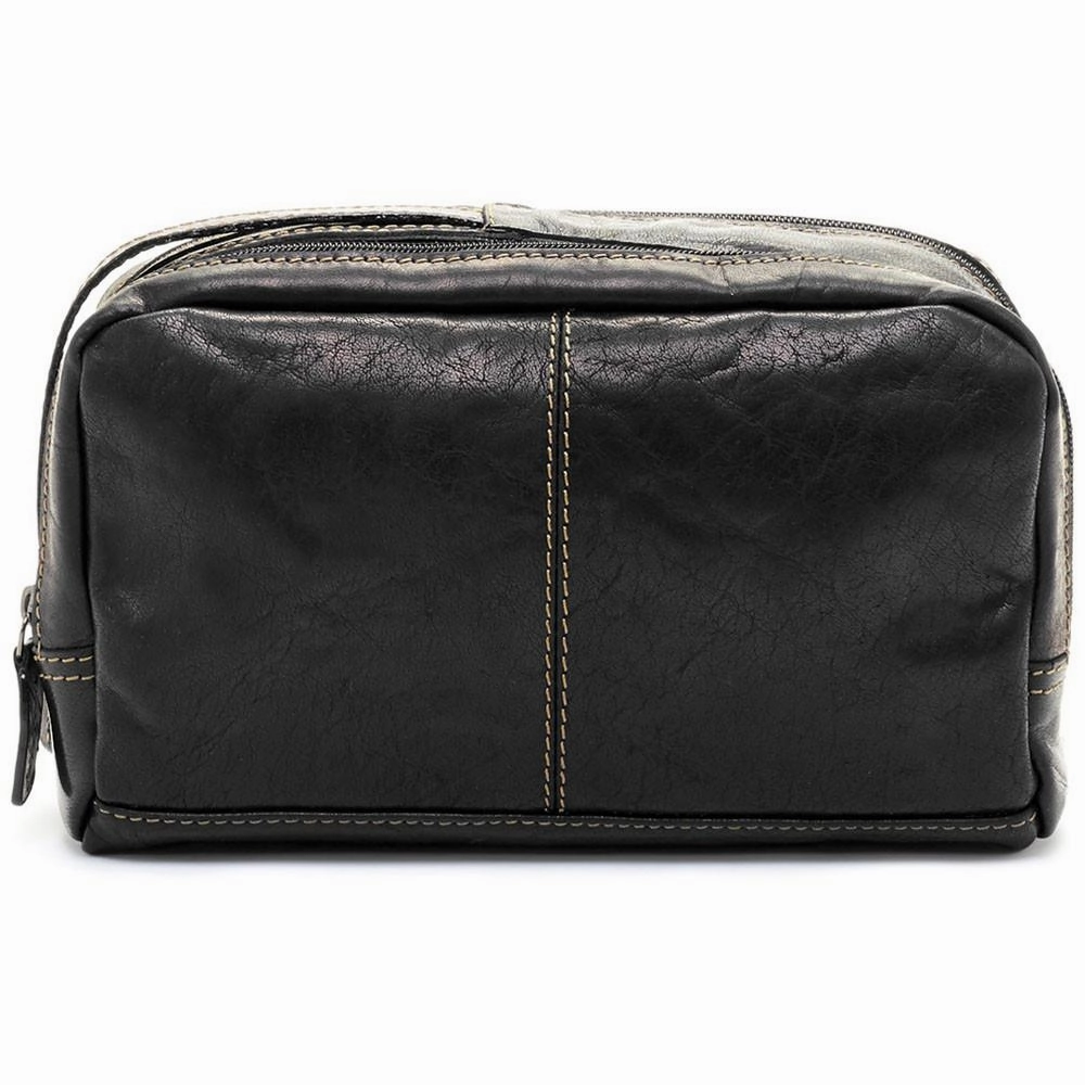 Jack Georges Voyager Leather Zip Toiletry Bag Black New Arrival Discount Hot Sale Today